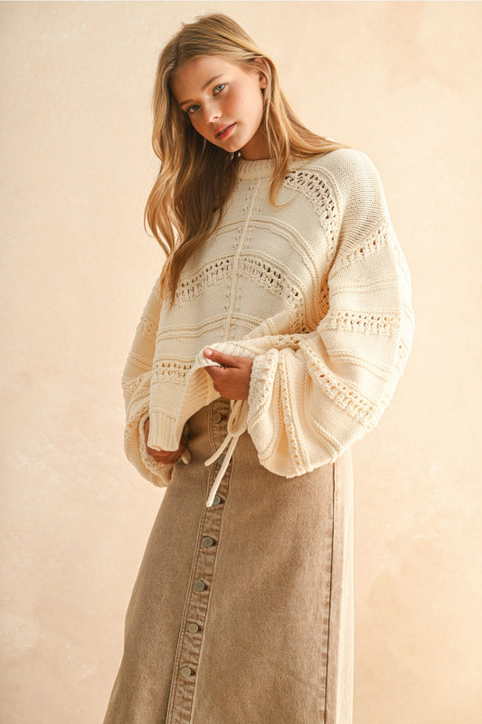 Long Sleeve Ruched Sleeve Sweater Top
