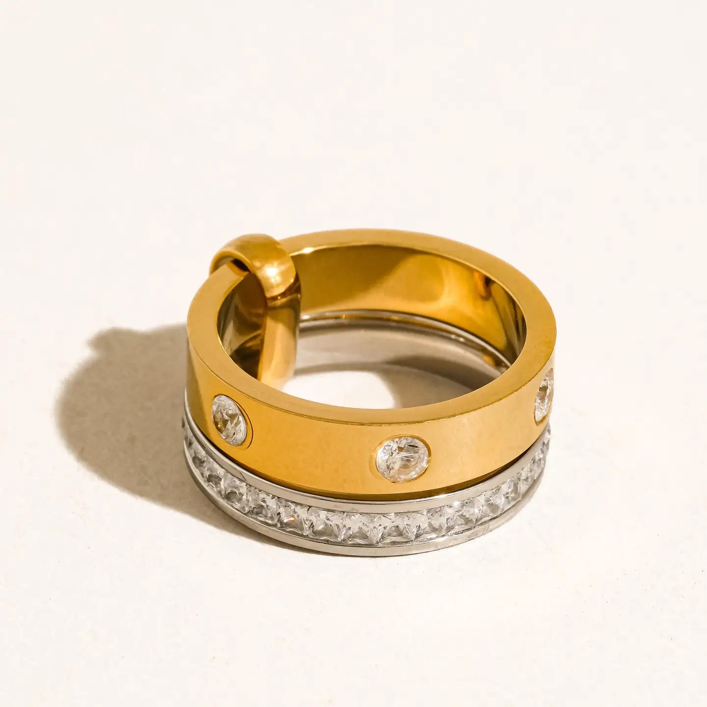 Greyson 18K Gold Non-Tarnish Two-Tone Crystal Band Ring