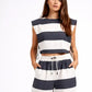 Sleeveless Side Tie Cropped Wide Striped Top