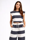 Sleeveless Side Tie Cropped Wide Striped Top