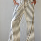 Knit Striped Waist Elastic Band Tie Flare Pants