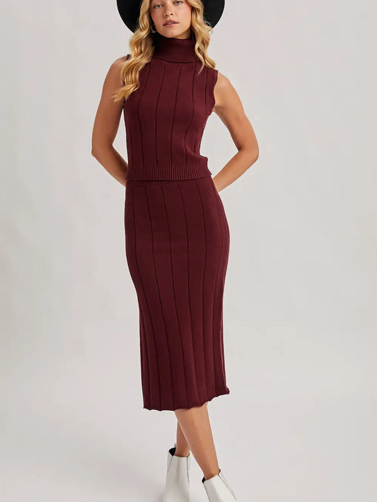 Sleeveless Mock Neck and Pencil Midi Skirt Sweater Set