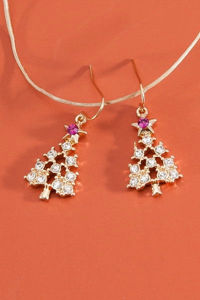 Rhinestone X-Mas Tree Earrings