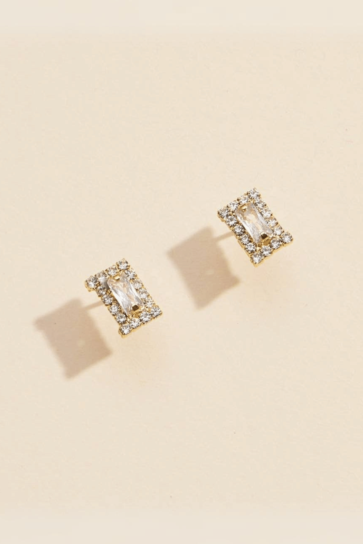 Rhinestone Rectangle Gold Dip Stud Earrings