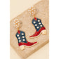 4Th of July Usa Themed Western Cowboy Boots Dangle Earrings