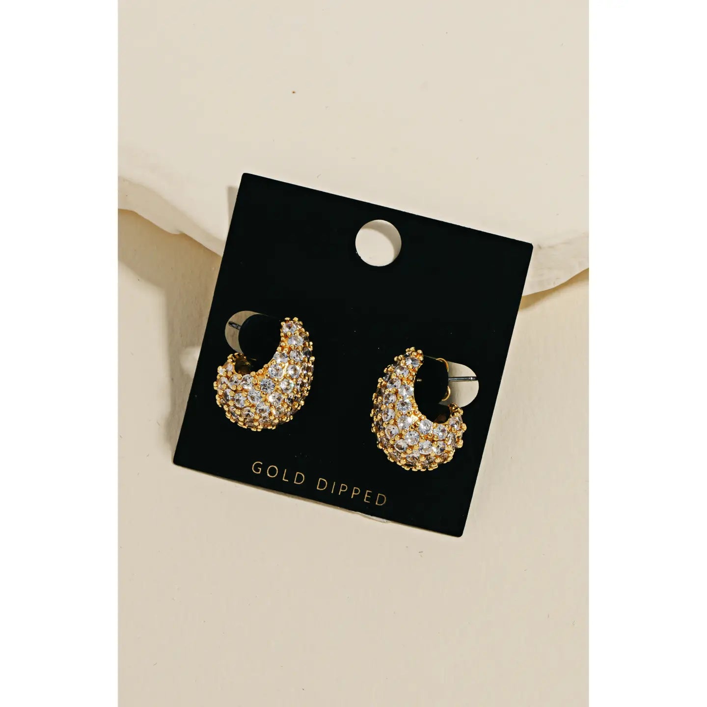 Gold Dipped Pave Tear Huggie Earrings