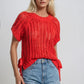 Chunky Knit Crochet Sweater Top with Side Ties