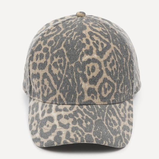 Washed Leopard Print Baseball Cap