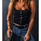 Button-Up Cropped Slim Fit Denim Tank Top