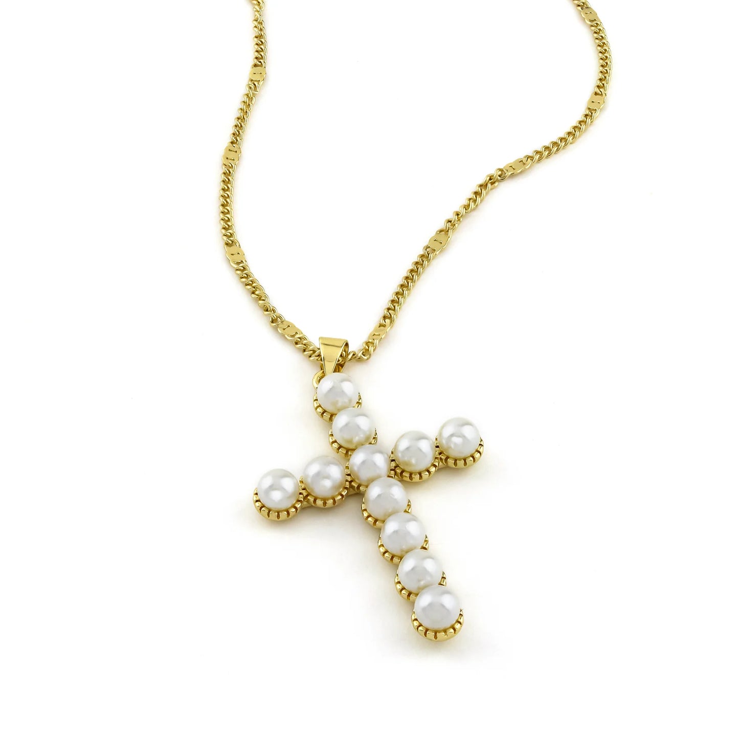 Pearl Cross Gold Necklace