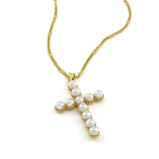 Pearl Cross Gold Necklace