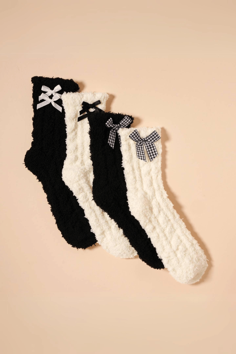 Fuzzy Floral & Bows Crew Socks