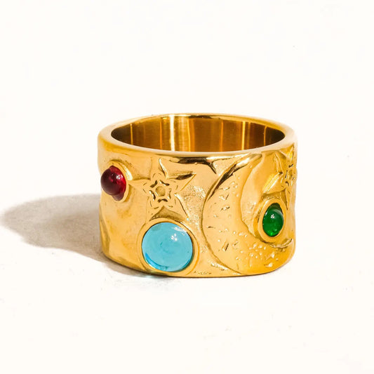 Thierry 18K Gold Non-Tarnish Vintage Stone Ring