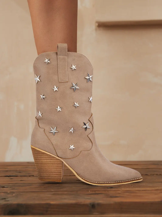 Star Stud Embellished Western Boots
