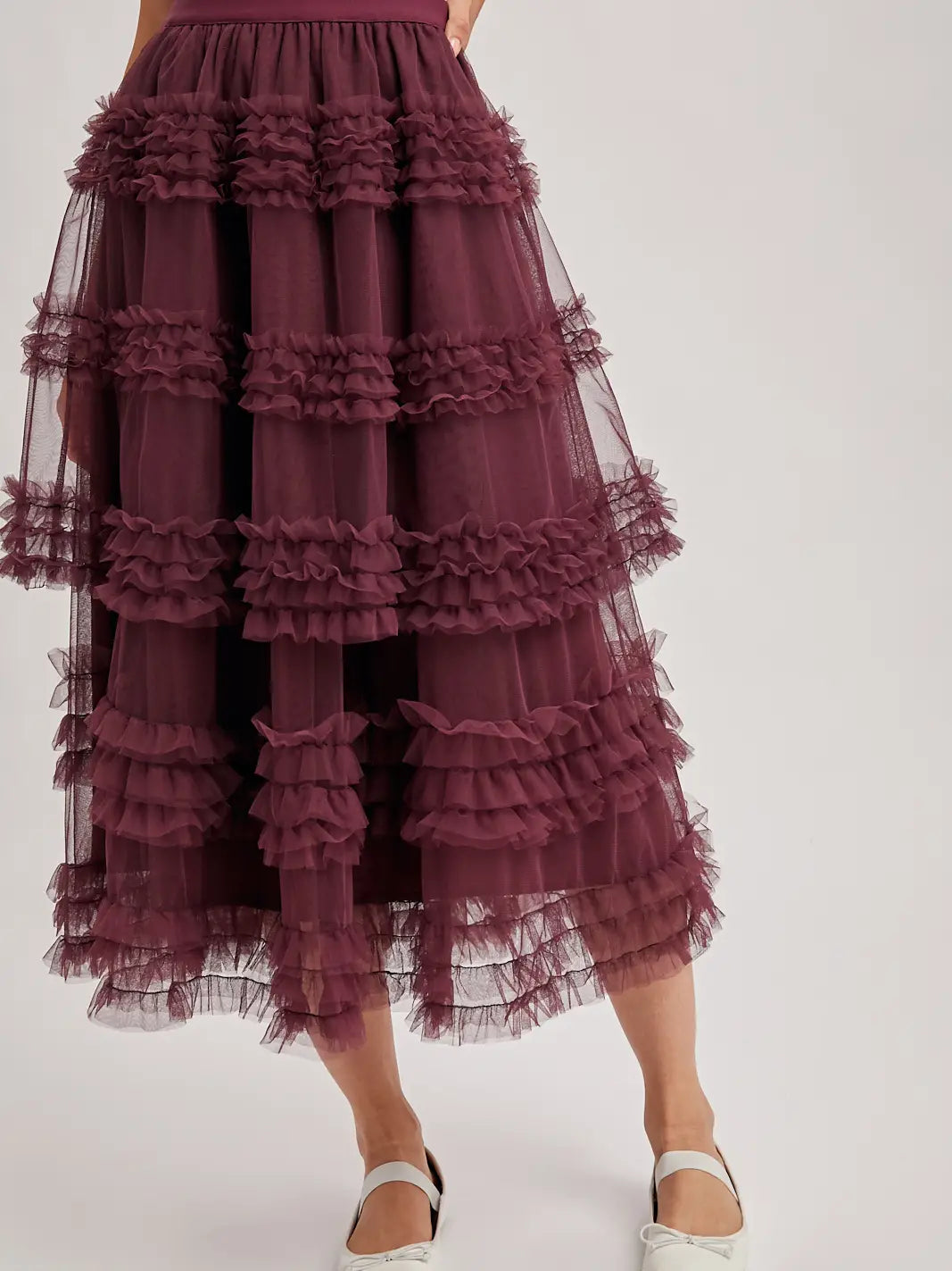 Romantic Ruffle Tiered Tulle Midi Skirt