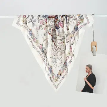 Large Floral Print Bandana Scarf White