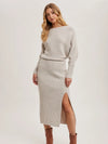One Shoulder Off Side Slit Midi Knit Sweater Dress