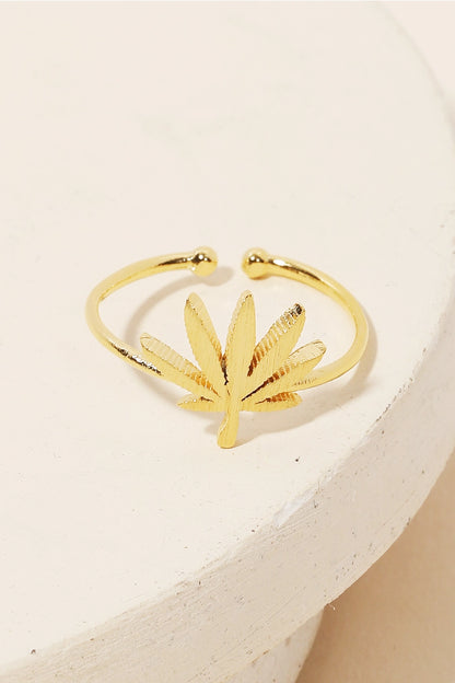 Gold Dipped Delicate Marijuana Leaf Adjustable Ring