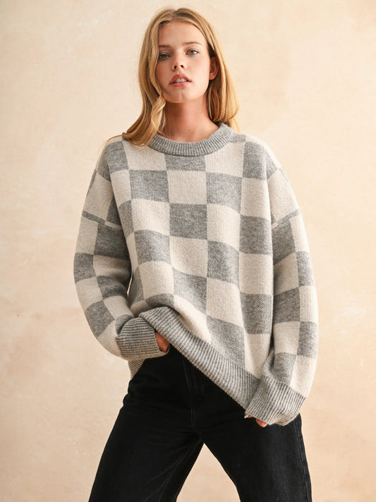 Checker Pattern Sweater Top