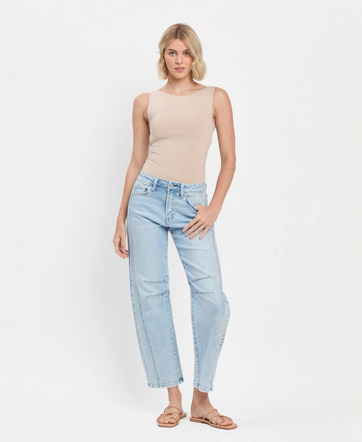 High Rise Light Wash Barrel Leg Jeans