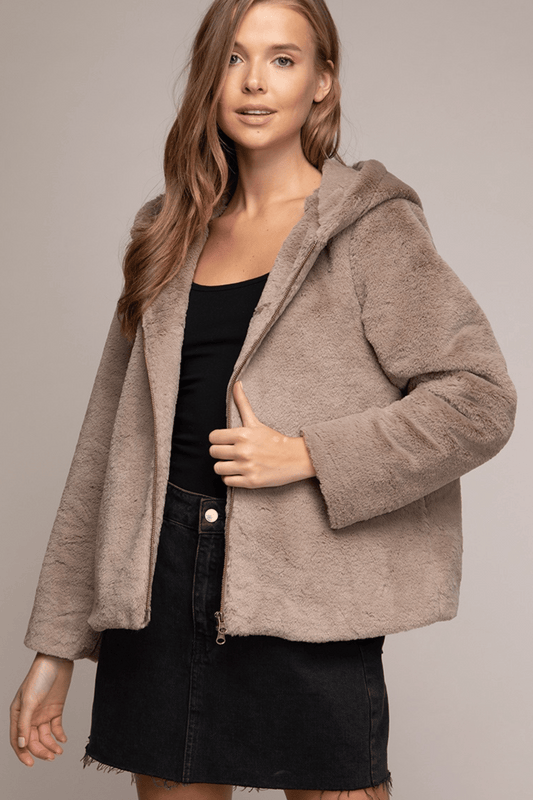 Faux Fur Zip Up Hoodie Jacket