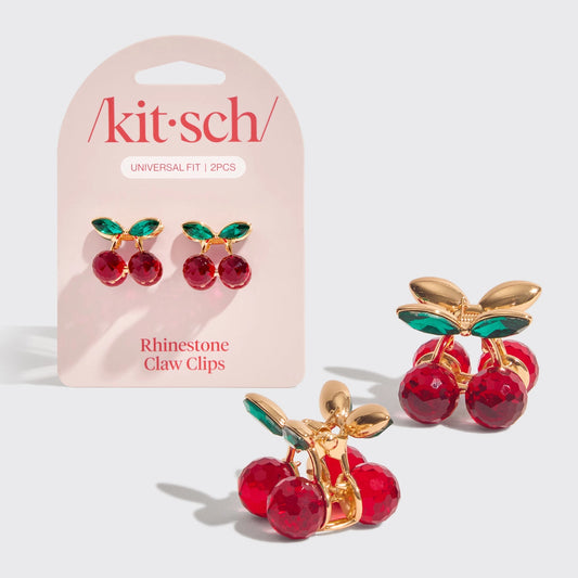 Mini Cherry Rhinestone Claw Clips 2pc Set