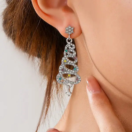 Rhinestone Christmas Tree Earrings