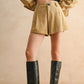 Pleated Suede Shorts