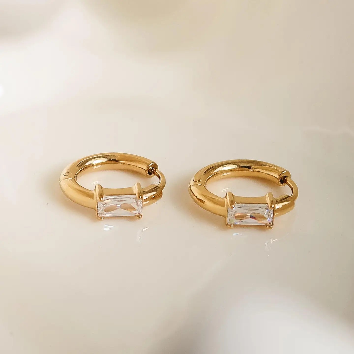Adhara 18K Gold Non-Tarnish Cz Huggie Earrings