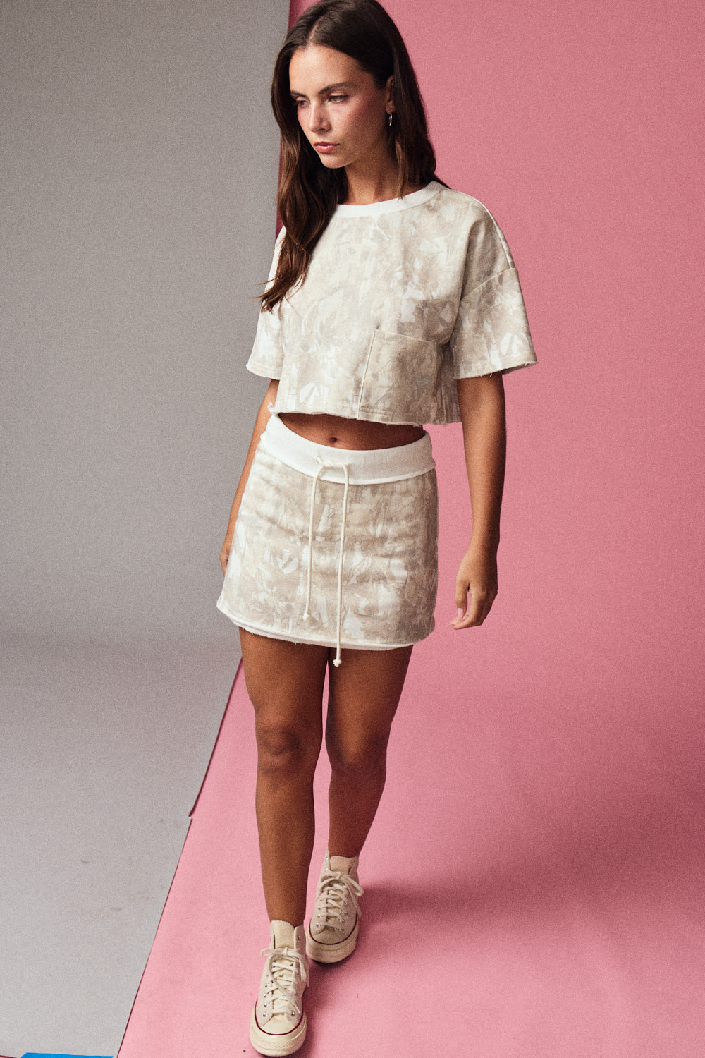 Textured Crop Top and Mini Skirt Set