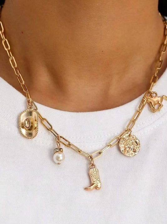 Western Boot Star Hat Horseshoe Charm Necklace