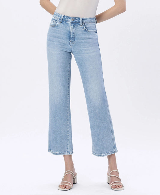 High Rise Crop Slim Wide Jeans