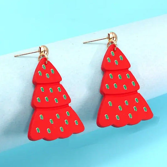 Red Christmas Tree Holiday Earrings