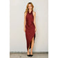 Dull Satin Side Pleated Maxi Dress