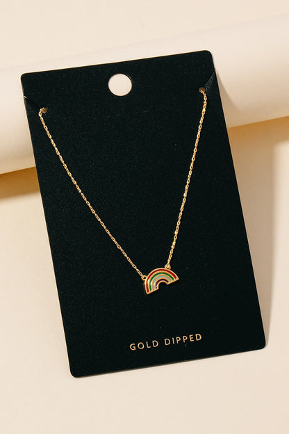 Gold Dipped Dainty Rainbow Pendant Necklace