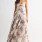 Pleated Floral Tulle Maxi Dress