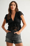 Lace Ruffled Semi-Sheer Blouse