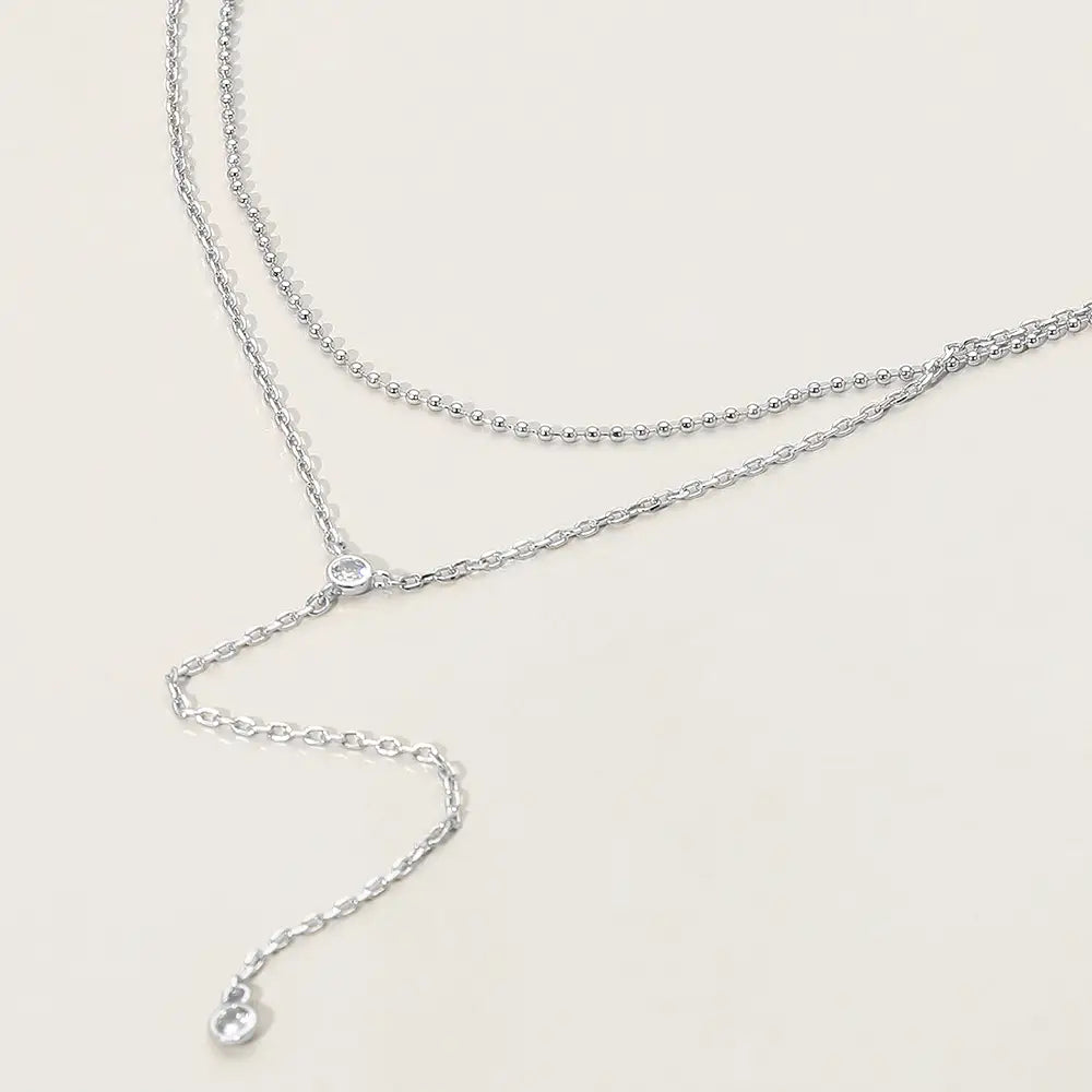 Dropped Round Stone Double Layered Y Necklace