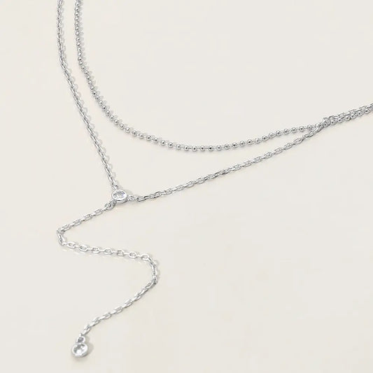 Dropped Round Stone Double Layered Y Necklace
