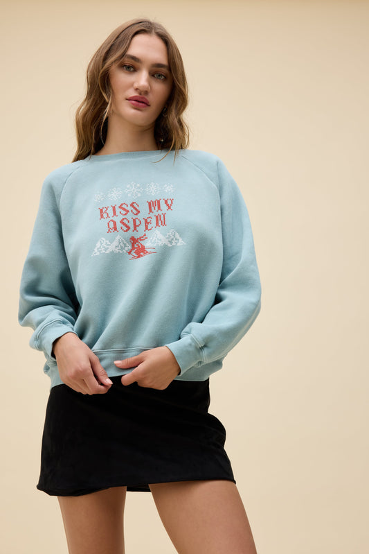Kiss my Aspen Shrunken Raglan Sweatshirt