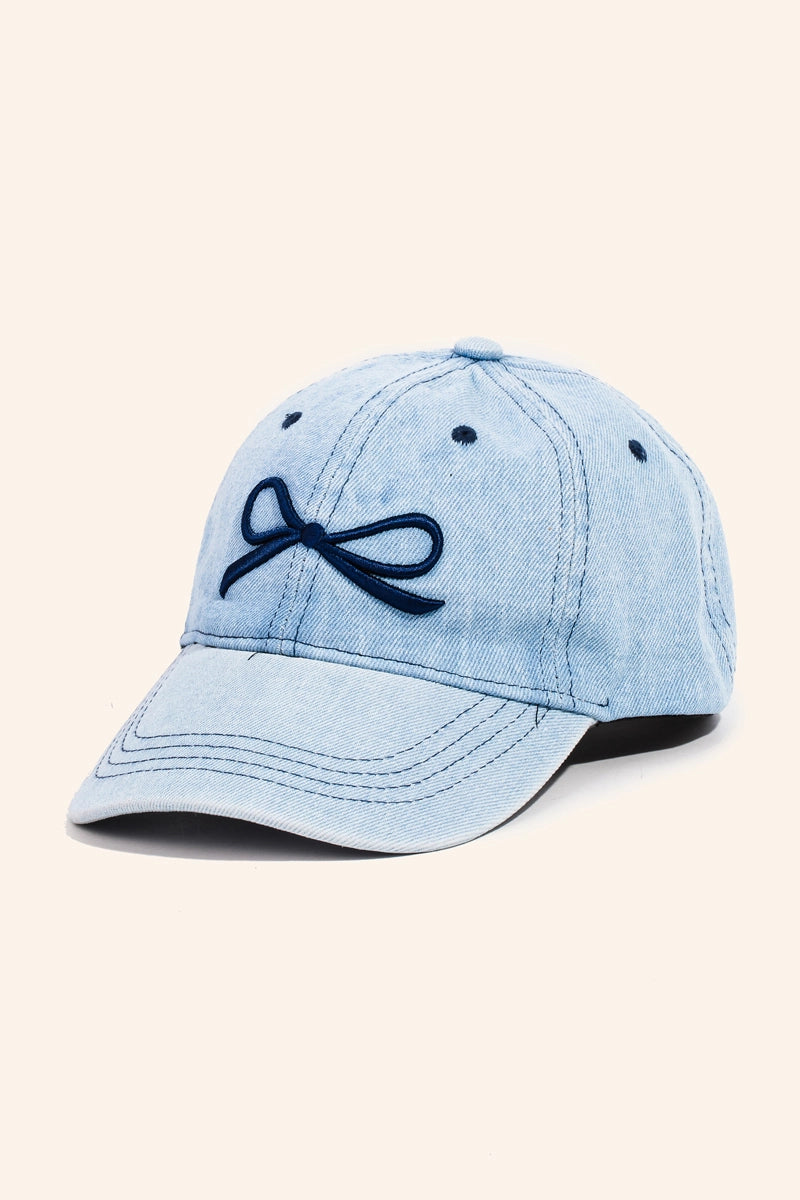 Denim Ribbon Bow Print Cap