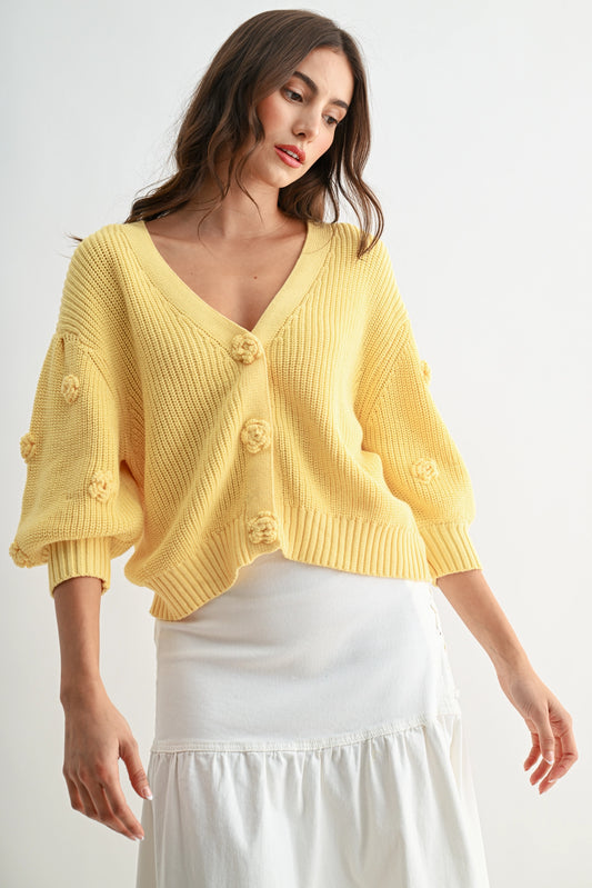 Textured Knit Cardigan with 3D Button