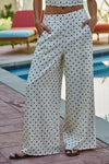 Woven Viscose Linen Polka Dot Wide Leg Pants