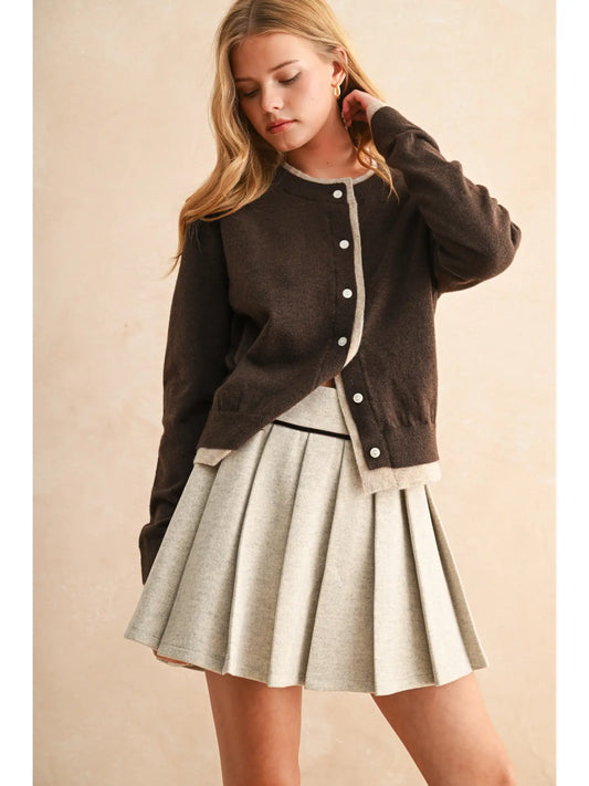 Color Contrast Button Front Cardigan