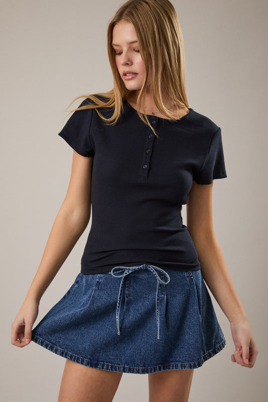 Short Sleeve Henley Knit Top