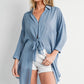 Tie-Front Dophin Hem Tunic Shirt