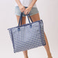 Gingham Check Terry Cloth Frayed Tote Bag