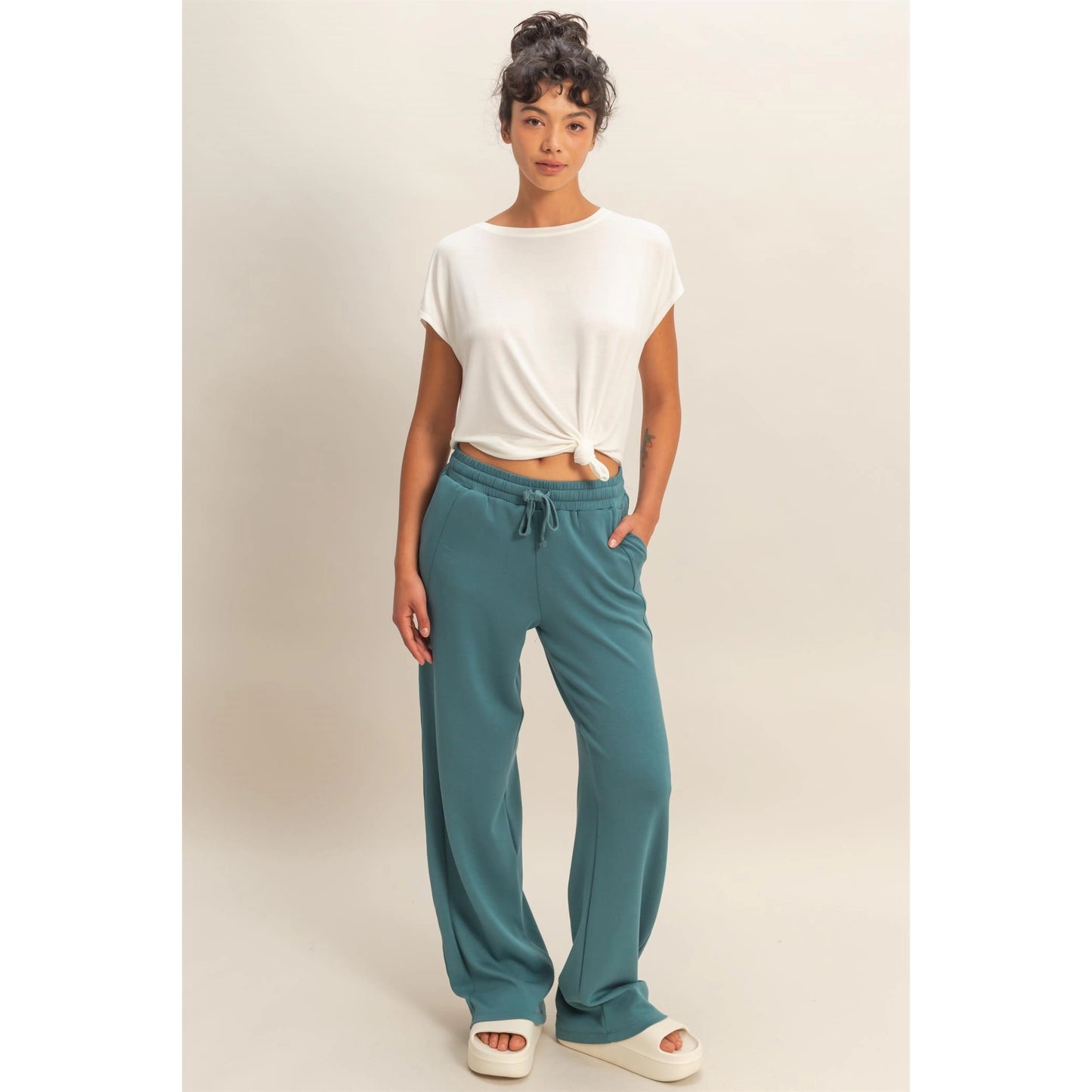 Elastic Waist Wide-Leg Pants
