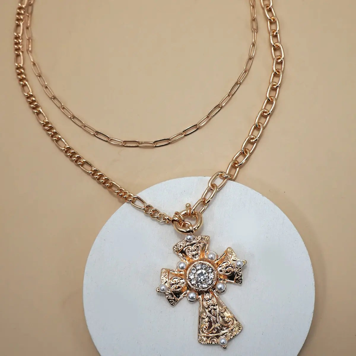 Multi Layered Cross Statement Necklace