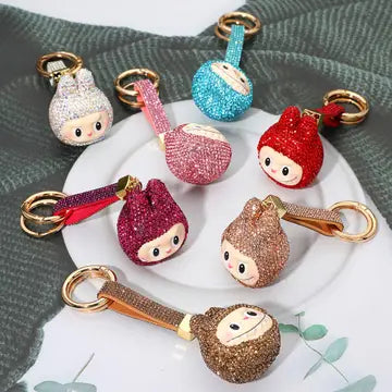 Bling Studded Labubu Monster Face Keychain Bag Charm